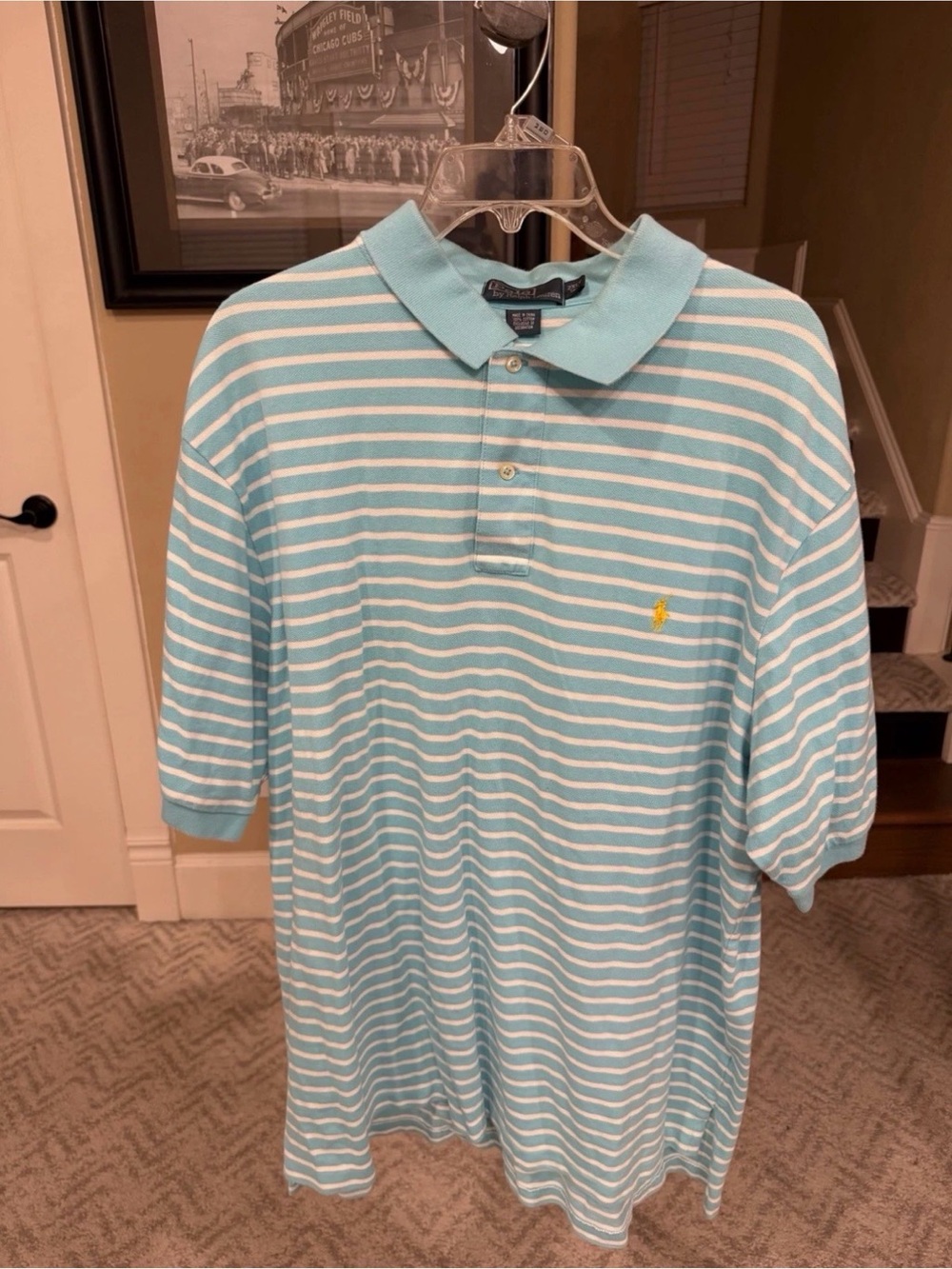Ralph Lauren Men's Aqua and White Striped Polo Shirt